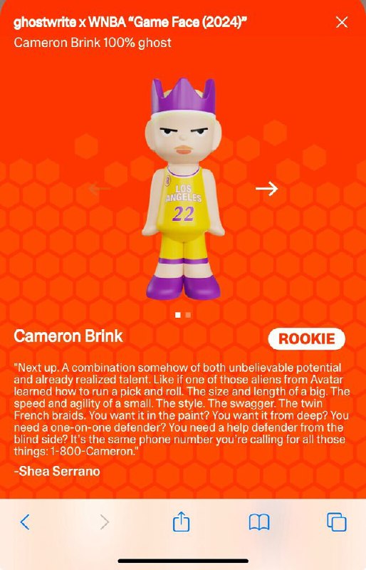 Cameron (Cam) Brink Rookie Ghostwrite Figurine …