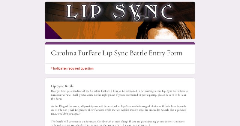 Hear ye, hear ye-attendants! I hear ye be interested in performing in the Lip-Sync battle here at Carolina FurFare. ***👀*** …