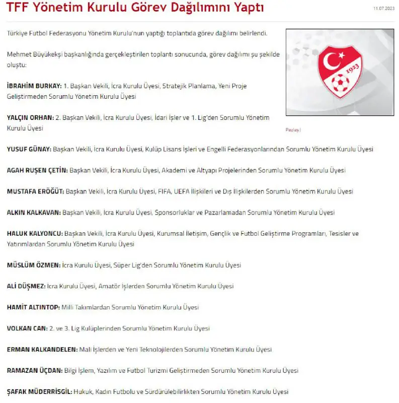 ***🚨***Türkiye Futbol Federasyonu Yönetim Kurulu'nun yaptığı …