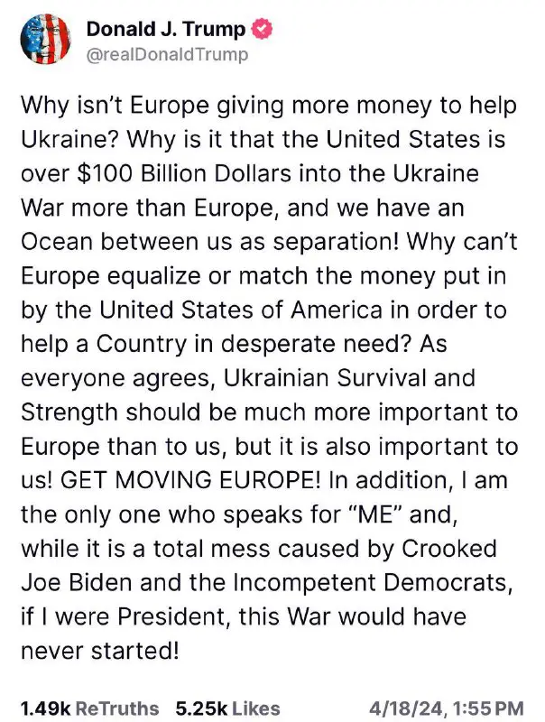 *****🔰***טראמפ בתגובה לצביעות האירופאית בנוגע למימון …