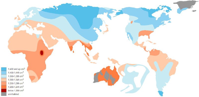 Average cranial capacity map, based on …