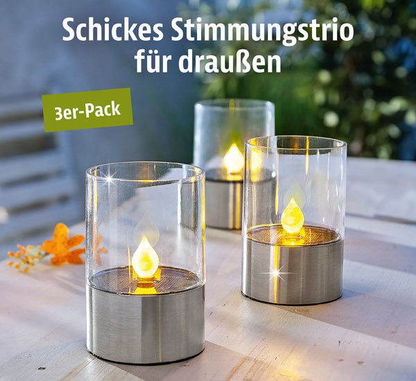 **3er-Pack Solar-Tischleuchten »Flame«