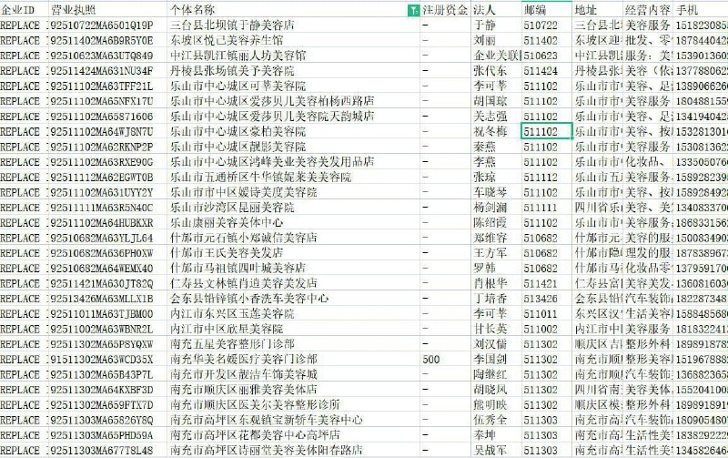 全国，带营业号和法人，美容院，餐馆，工厂，酒店，农作业，各行各业可筛选，包售后