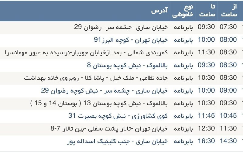 ***🚫***جدول قطعی برق فردا ۲۲ آذرماه …