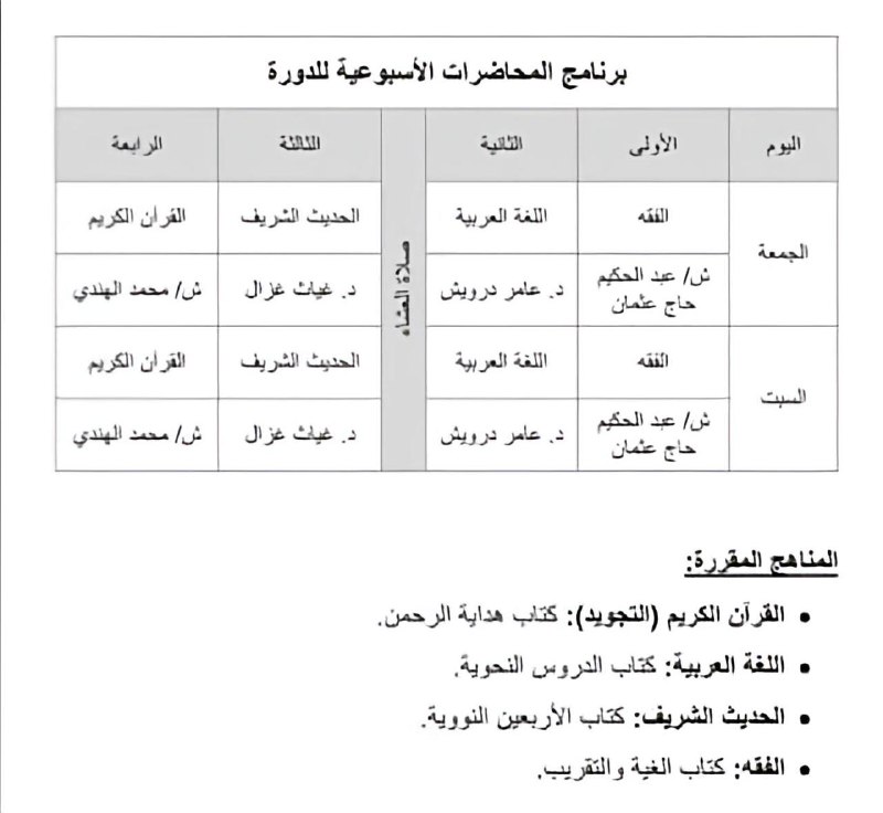 سيتم نشر دروس الدورة الشرعية في …