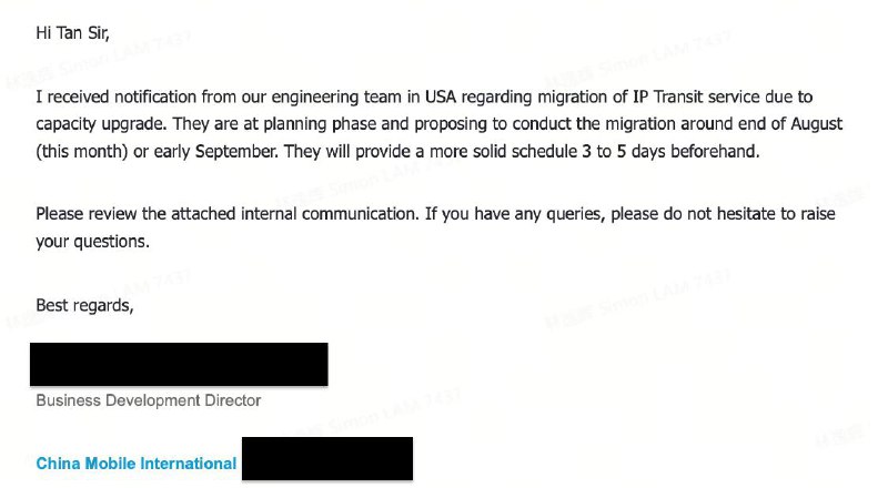 中国移动， 美国将会有升级维护。 时间另行通知。
