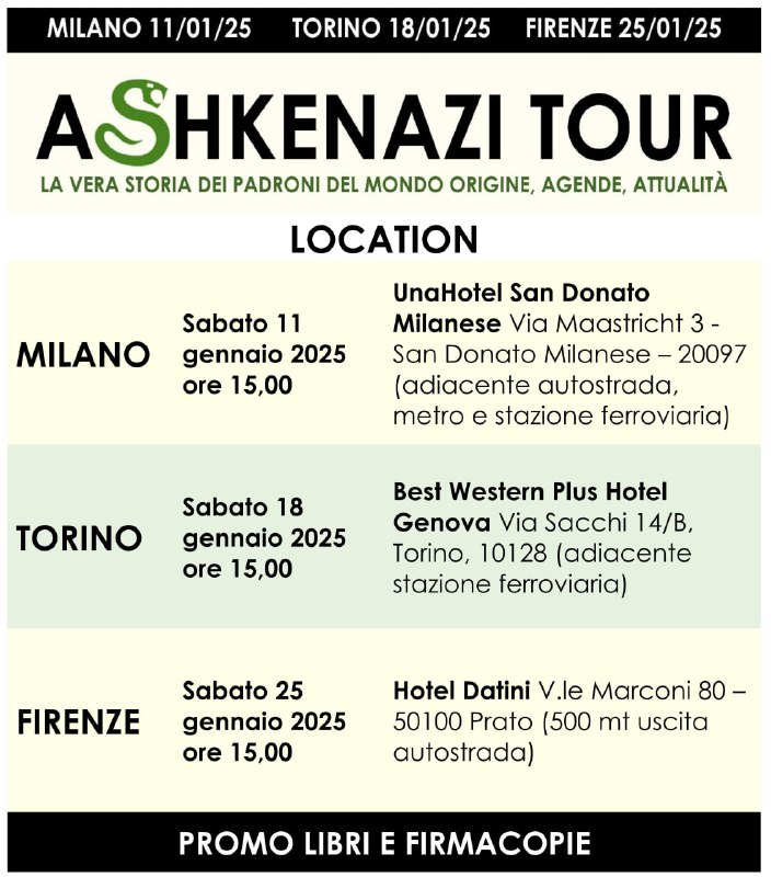 Conferma delle location di Ashkenazi Tour …