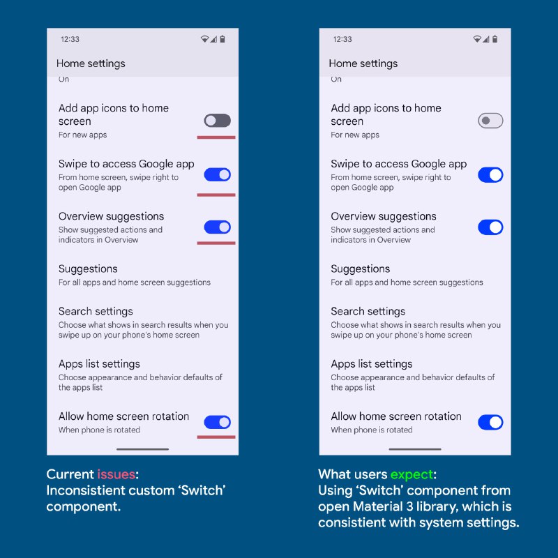 Pixel launcher settings pages using inconsistent …