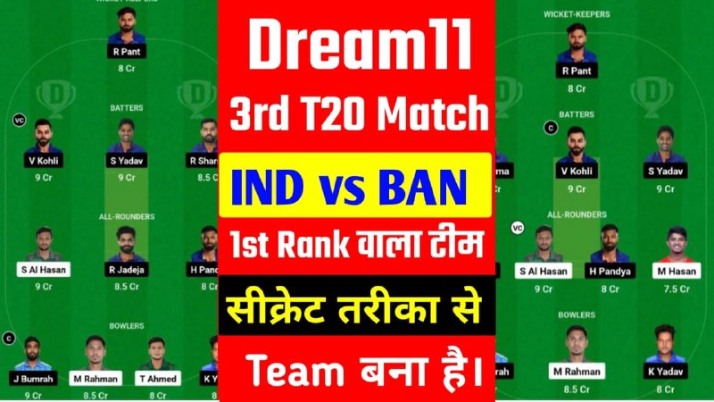 *IND vs BAN 3rd T20 Dream11: …