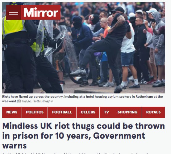 "Mindless UK riot thugs could be …