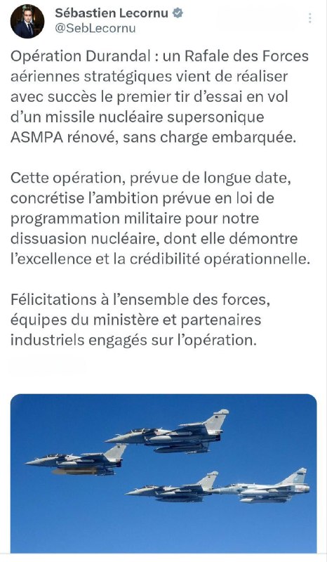 El Ministro de Defensa francés, Lecornu, …