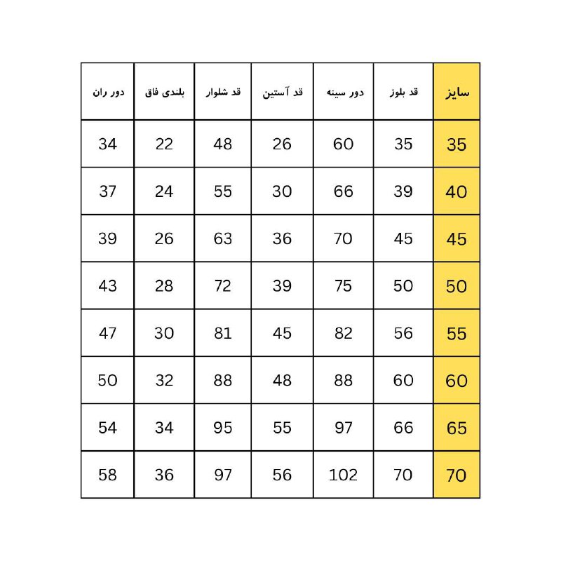 جدول سایز بندی ***✅️*** ***✅️*** ***✅️***