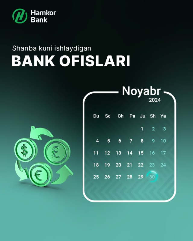 ***🚀*** **Bank ofislarimiz shanba kuni ham …