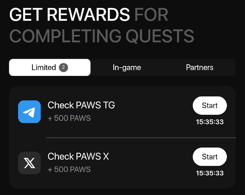 ***🐶*** [**PAWS**](https://t.me/PAWSOG_bot/PAWS?startapp=XiWZwDuW) **Time Limited New Tasks!**