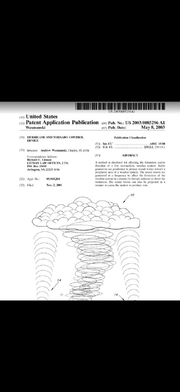 "Nothing to see here. Just an old patent for making hurricanes."