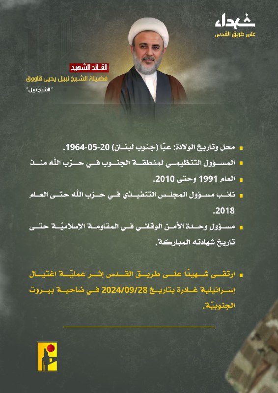 **Biography of Martyred Commander Sheikh Nabil …