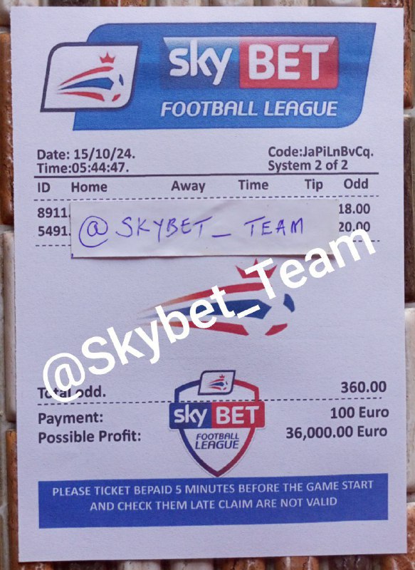 SKYBET Fixed Match Ticket ***💯******💯***