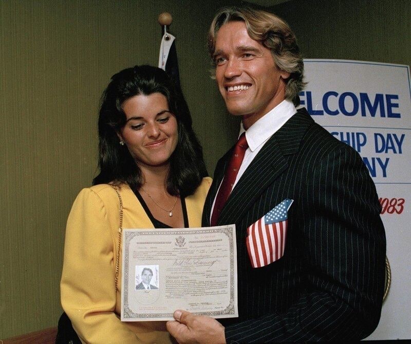 Arnold Schwarzenegger showing off his American …