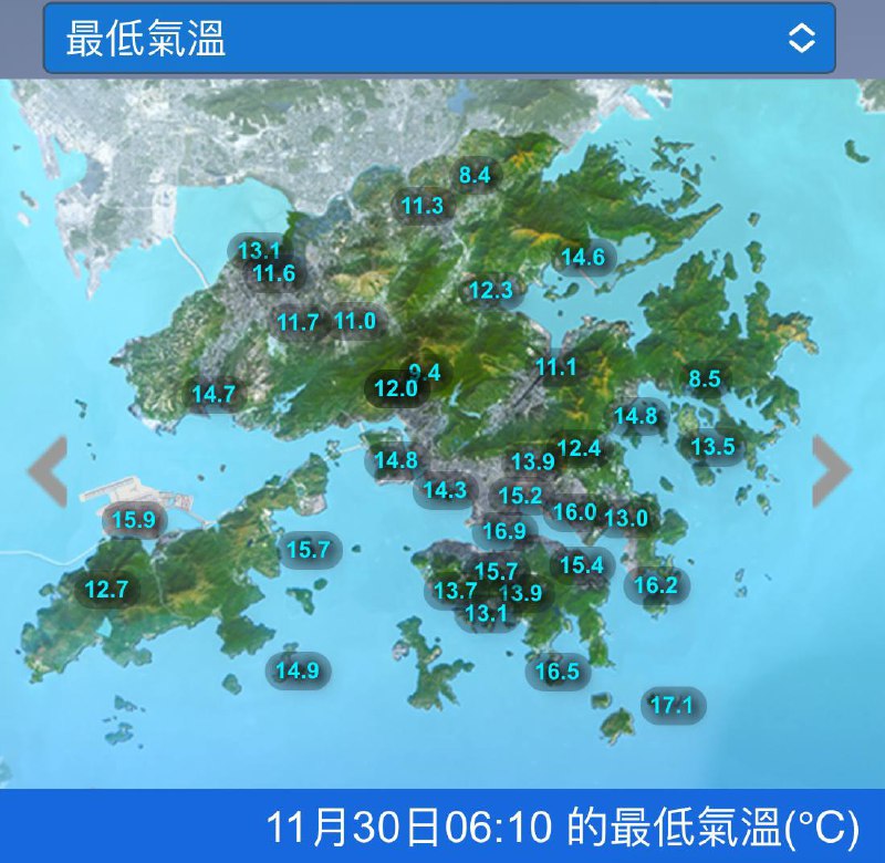 在乾寒潮疊加風勢微弱、天氣晴朗下，新界 [#輻射冷卻](?q=%23%E8%BC%BB%E5%B0%84%E5%86%B7%E5%8D%BB) 效應明顯。在市區普遍仍有 15-16°C 的同時，新界東及北達寒冷水平，除打鼓嶺及北潭涌僅有 8.4°C …