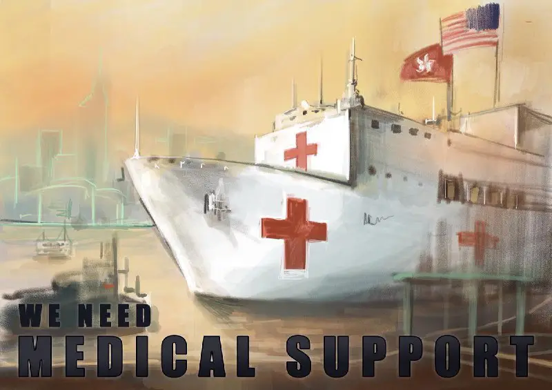 向美國求助，請求美方派遣醫療船到港。