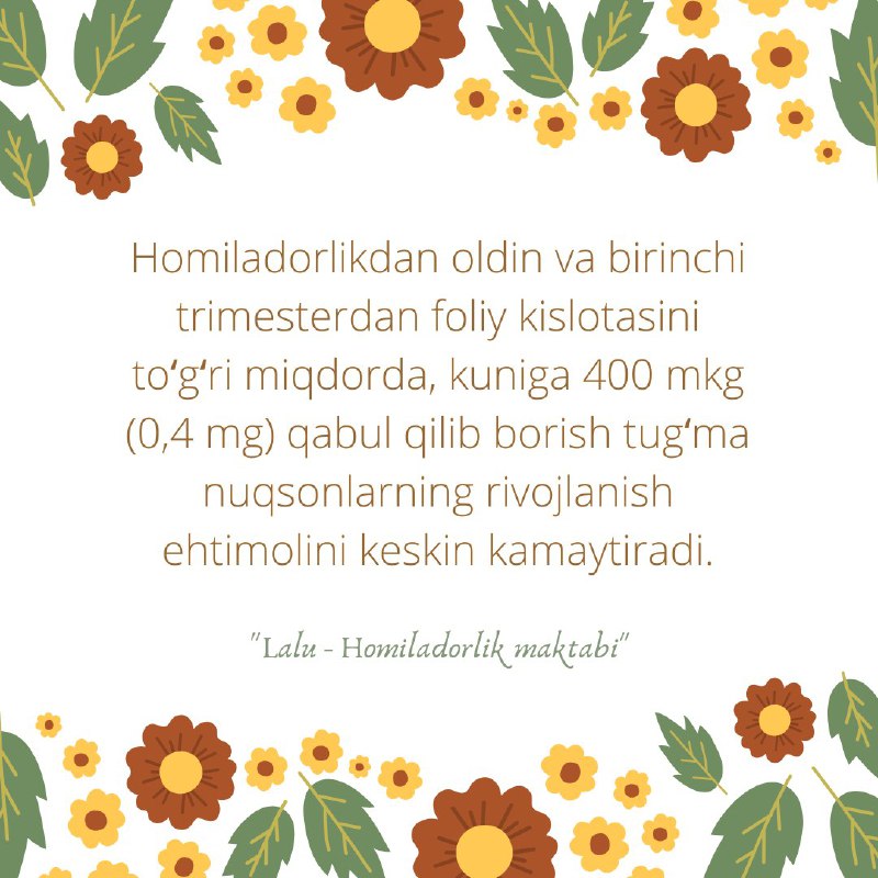 Homiladorlikni rejalashtirish hamda homiladorlik davrida foliy …