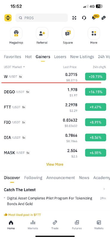 [#W](?q=%23W) top1 gainer Binance +27% from …