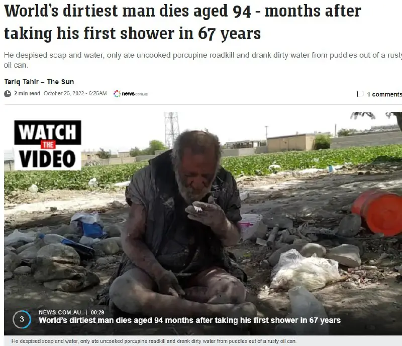 **"World's dirtiest man dies at age …