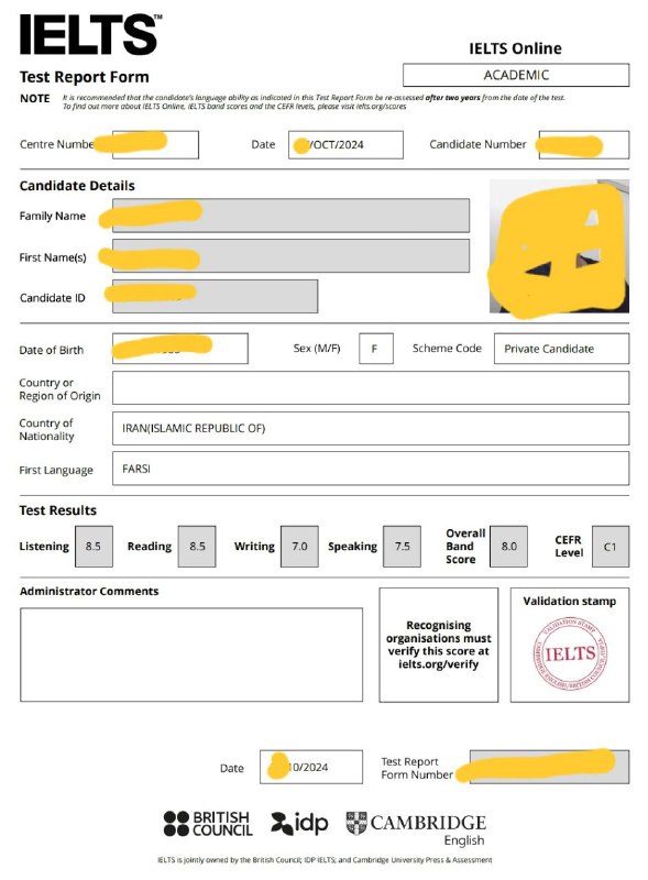***🥳***نتیجه آزمون آیلتس انجام شده توسط …