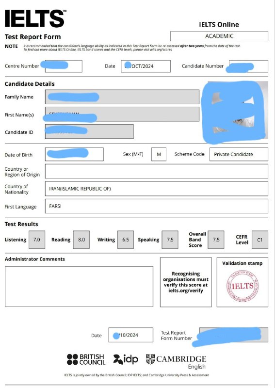 ***🥳***نتیجه آزمون آیلتس انجام شده توسط …