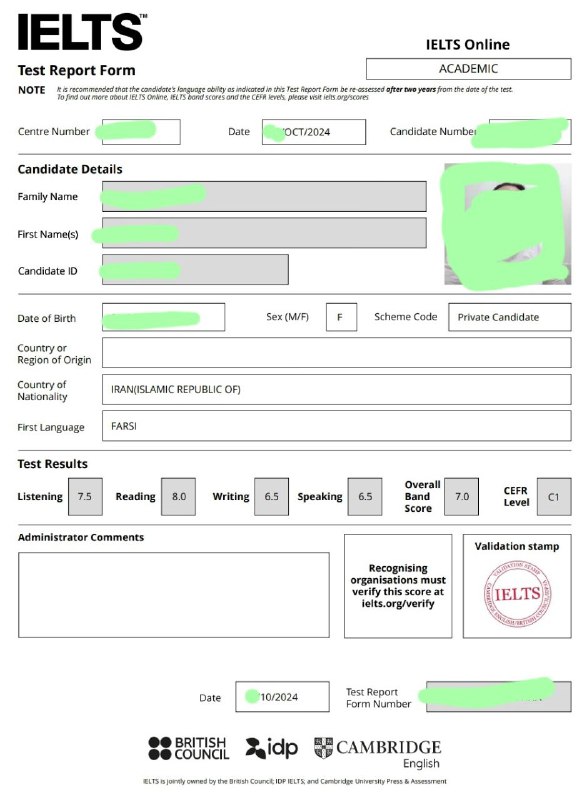 ***🥳***نتیجه آزمون آیلتس انجام شده توسط …