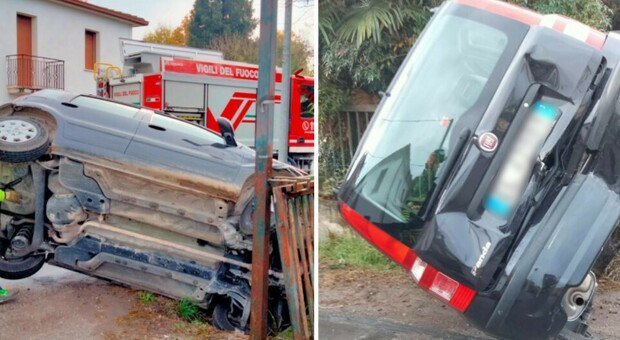 Auto vola fuori strada e resta …