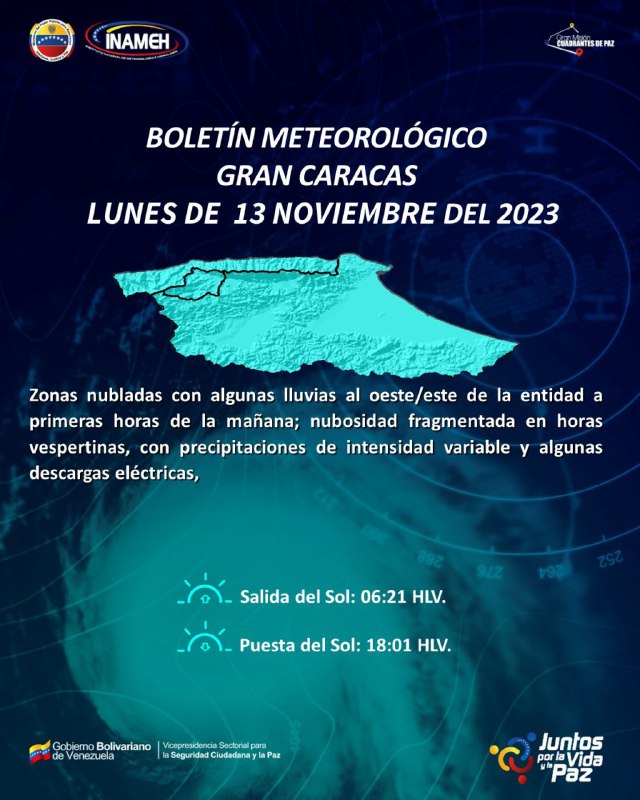 [#13Nov](?q=%2313Nov) [#INAMEHInforma](?q=%23INAMEHInforma) Pronóstico Gran Caracas [#FelizLunes](?q=%23FelizLunes)