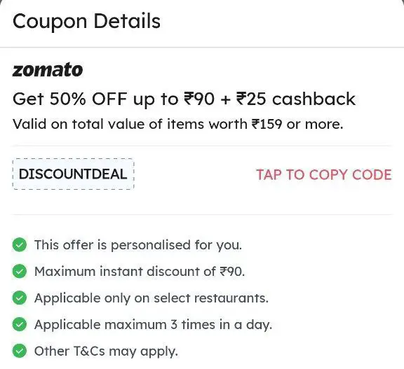 Zomato New Food Offer