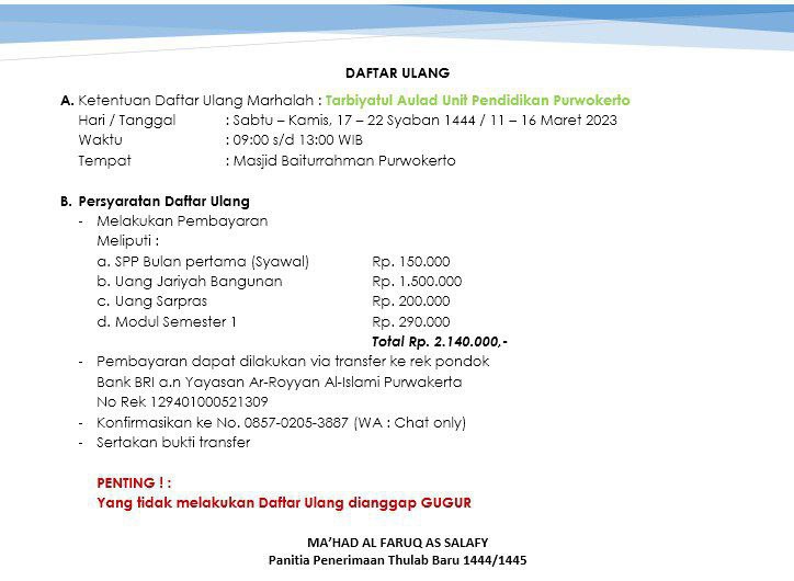 Info PSB Ponpes Al-Faruq As-Salafy