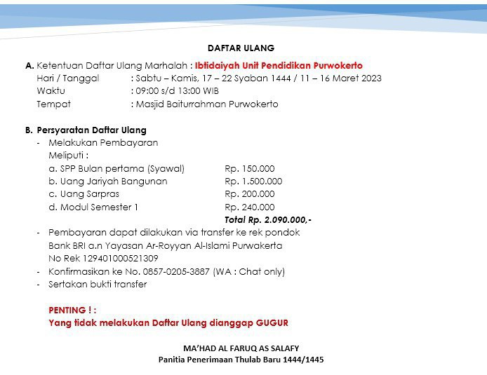 Info PSB Ponpes Al-Faruq As-Salafy