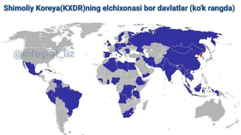 ***🔘*** Shimoliy Koreya(KXDR)ning elchixonasi bor davlatlar.