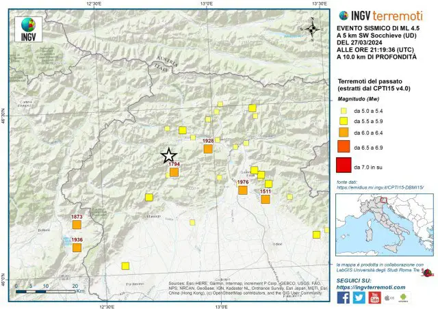 *Evento sismico Mw 4.1 (Ml 4.5), in provincia di Udine, 27 marzo 2024*