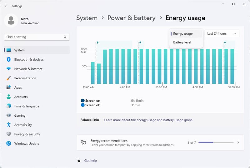 **Windows 11 может получить график энергопотребления …