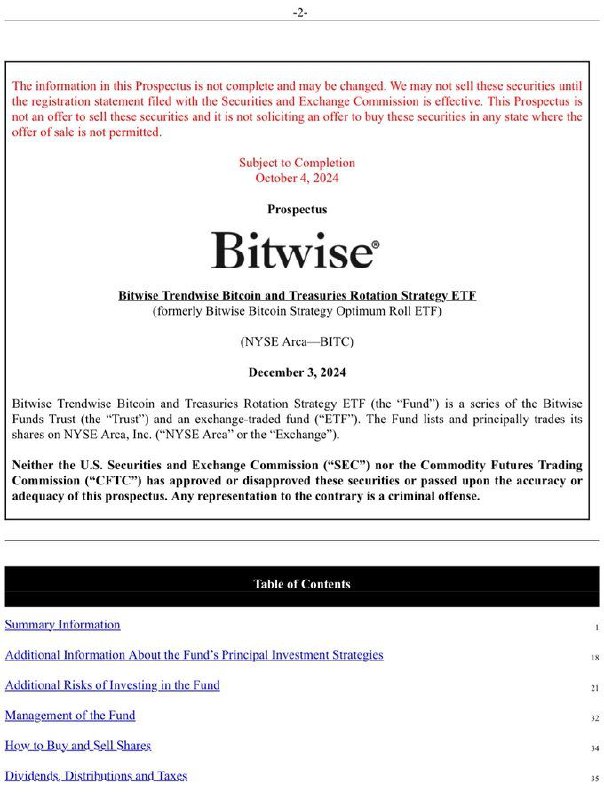 ***📇*** **Bitwise** [подала](https://www.businesswire.com/news/home/20241004639469/en/Bitwise-Files-To-Convert-Three-Futures-Based-ETFs-to-New-%E2%80%9CTrendwise%E2%80%9D-Strategies) заявку **на конвертацию …