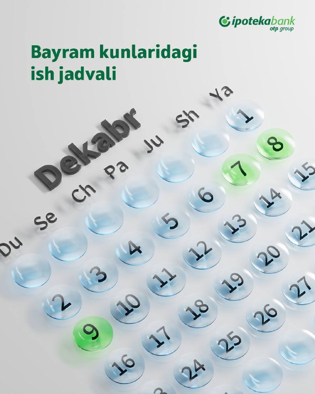 *****📢*** Ipoteka-bankning bayram kunlaridagi ish tartibi!**