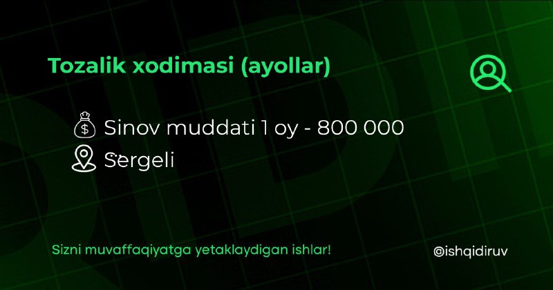 ***❇️*** **Tozalik xodimasi (ayollar)**