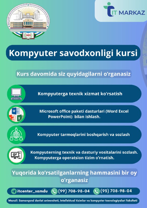 ***💻*** Kompyuter savodxonligi kursi.