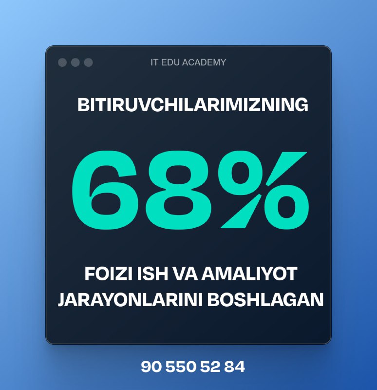 ***🔥*** **BITIRUVCHILARIMIZNING 68% FOIZI ISH VA …