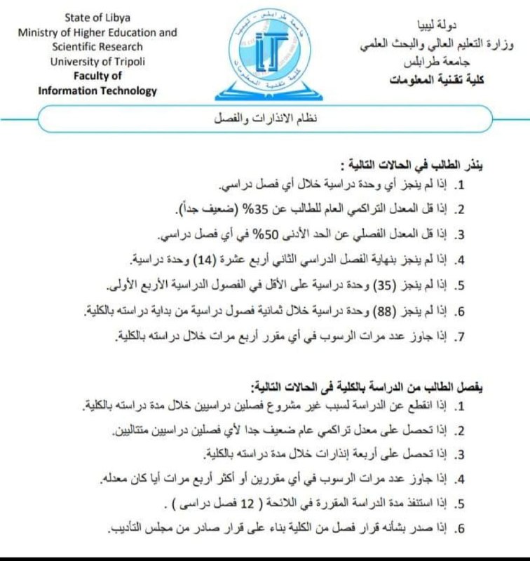 نظام الاندارات بالكلية ***✅***