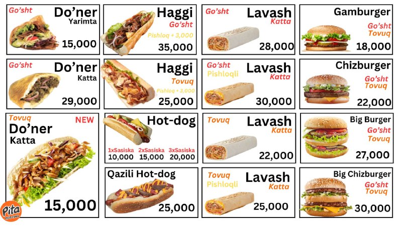 **Pita Fast Foodga sizni taklif qilamiz. …