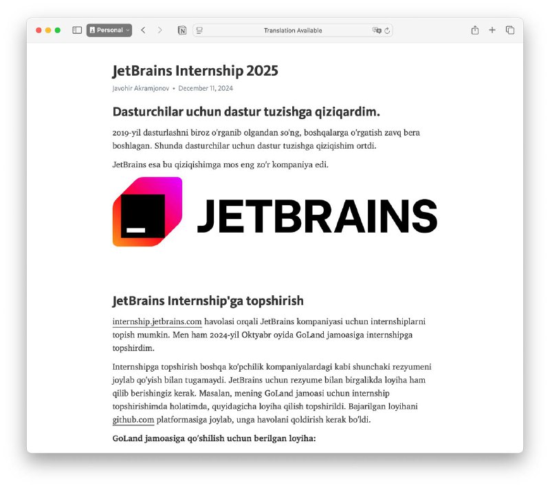 **JetBrains dan offer oldim** ***🎉***