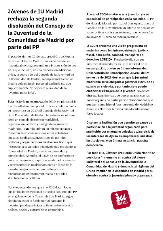 *****🚨***Comunicado desde Jóvenes de IU Madrid …