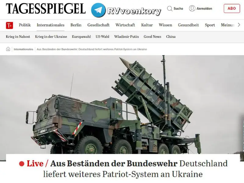 ️***🇩🇪******🇺🇦*** **德国将再向乌克兰派遣一套爱国者防空系统 – Tagesspiegel**
