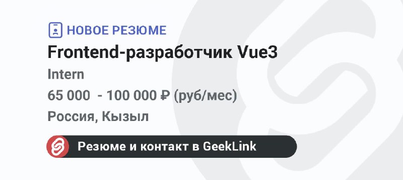 **Новое резюме: Frontend-разработчик Vue3**