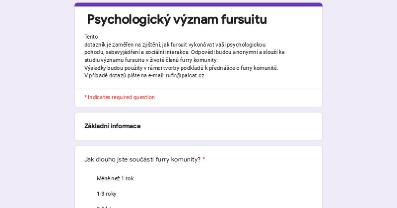 ***🇨🇿*** Anonymní dotazník: Furíci a fursuity